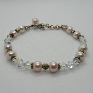 925 Pink Freshwater Pearls and Crystals Bracelet